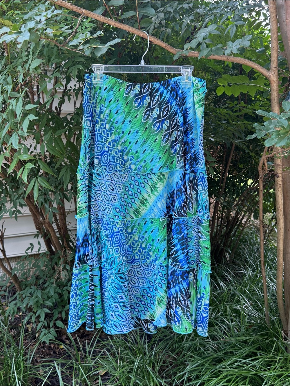 dressbarn Blue and Green Printed Maxi Skirt